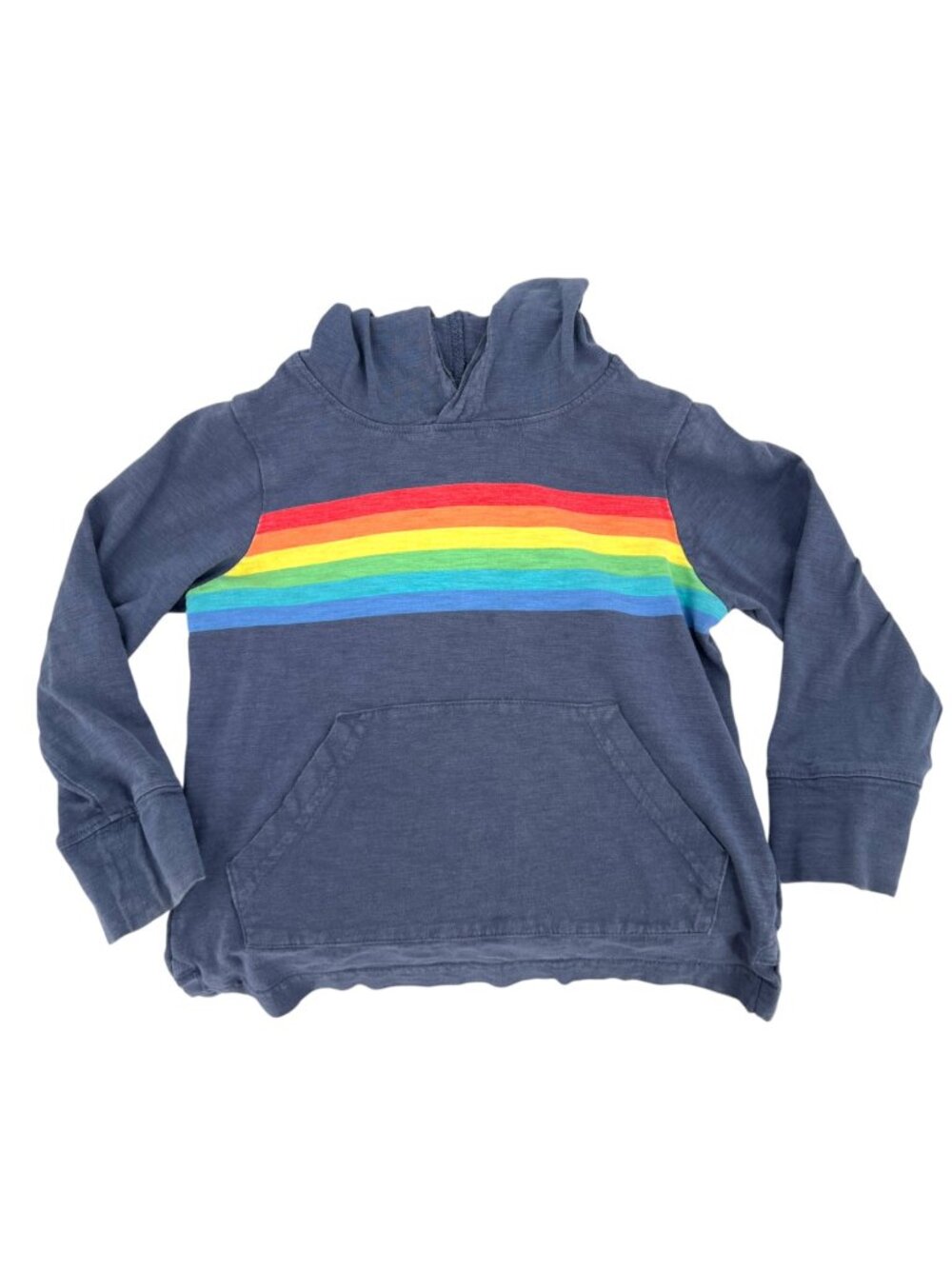 Primary Kids Blue Hoodie Rainbow Stripe 100% Cotton Size 2